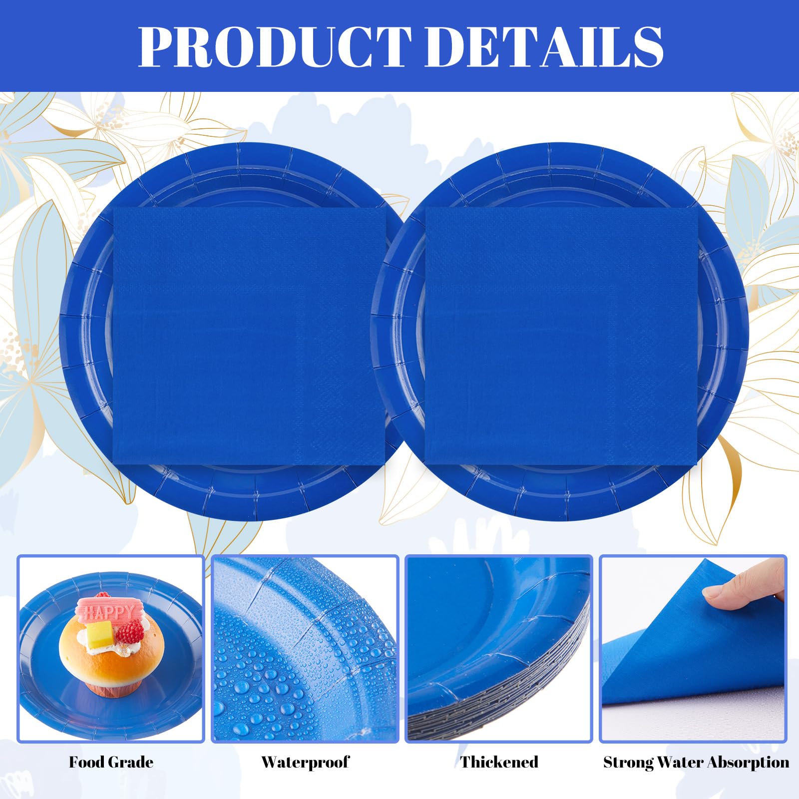 Zhehao 120 Pcs Disposable Paper Plates and Napkins Bulk Birthday Party Decorations 7 inch Disposable Plates for Baby Shower Wedd